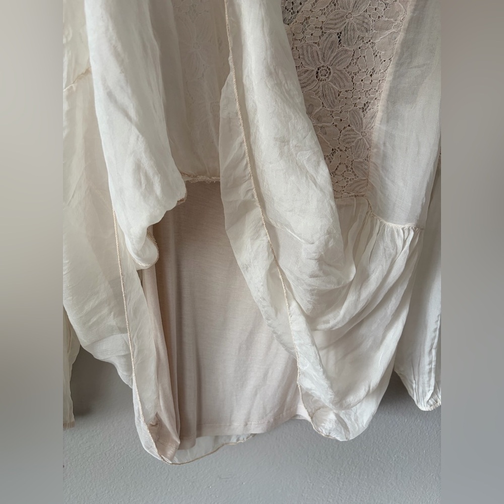 Tendenze Italian Silk and Lace Sheer Flowy Layered Blouse Cream Women Large - Picture 7 of 13